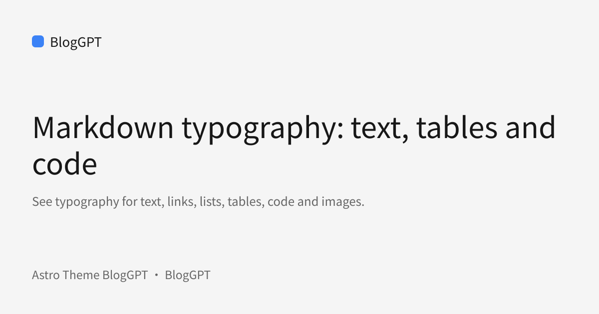 Share cover: Markdown typography: text, tables and code